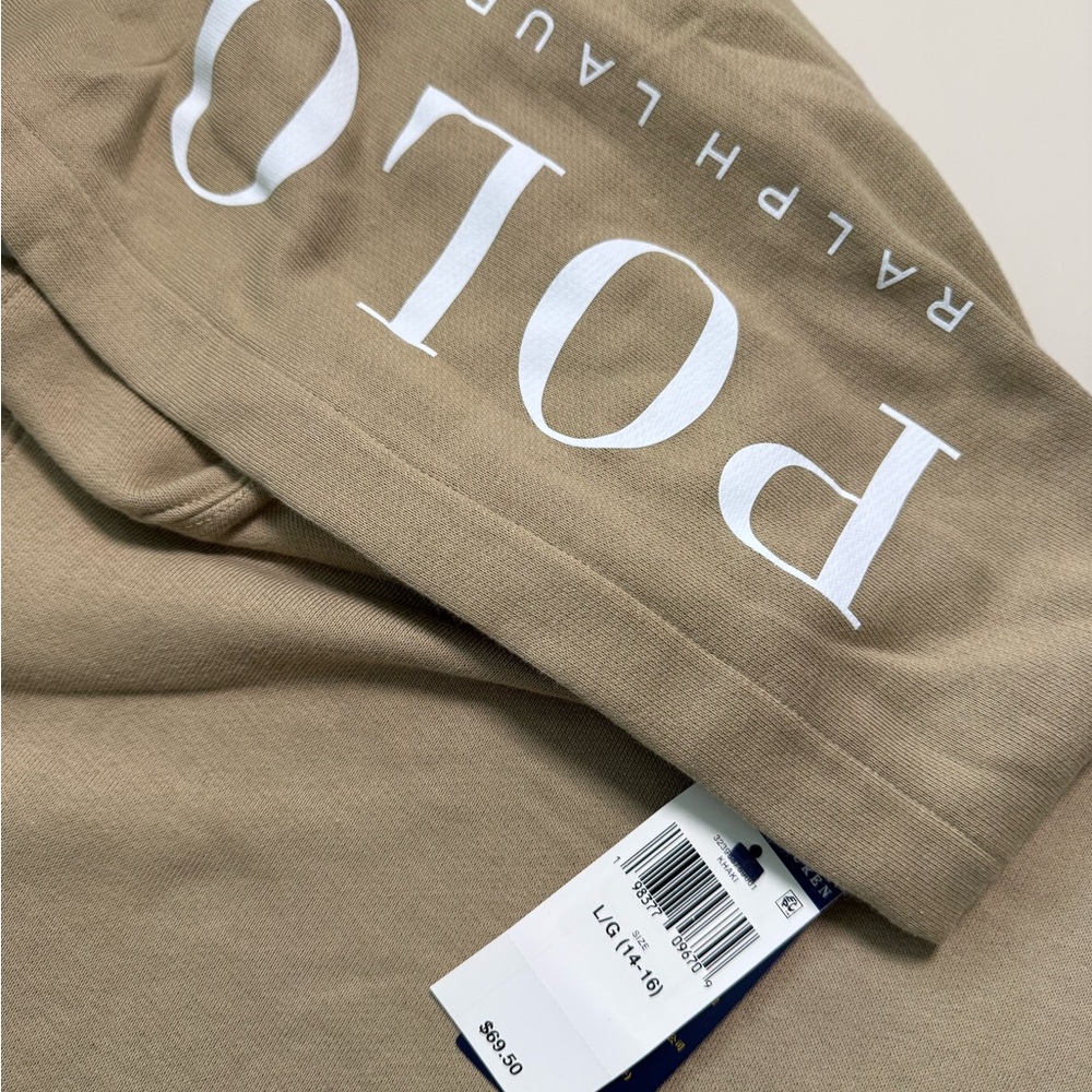 Ralph Lauren Boys Khaki Pullover Hoodie Cotton Polo Player L (14-16)